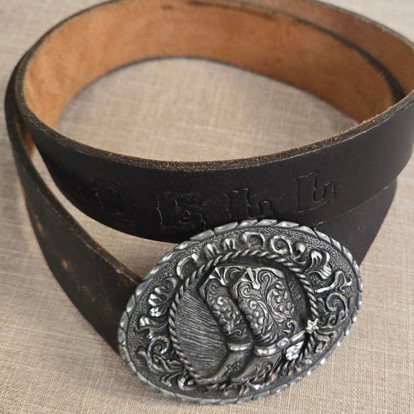 Vintage Mens EJC 1995 Western Cowboy Belt Leather Brown Boots Buckle Made USA - Picture 7 of 7